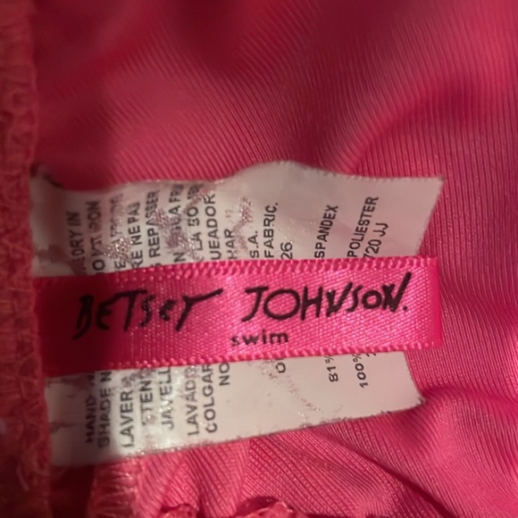 Betsy Johnson swim bikini top coral pink size small braided lace triangle knit - Picture 5 of 6